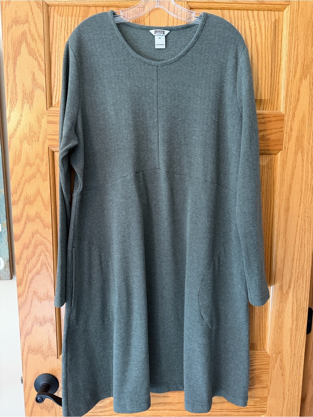 Duluth Trading Co Slate Green Long Sleeve Midi Swing Dress